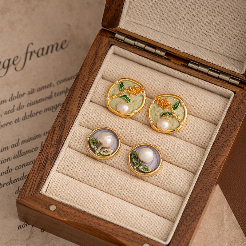 

Серьги в стиле масляной живописи с барочным жемчугом: Женские ретро круглые серьги-пусеты, Высококачественные украшения для ушей