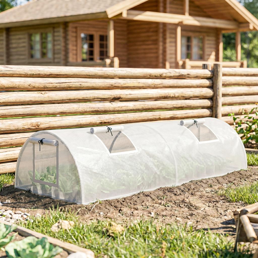 Foil Greenhouse, Mini Tunnel Greenhouse with Mesh Window, UV-Resistant, Plastic Film, 200 x 80 x 45 cm, White
