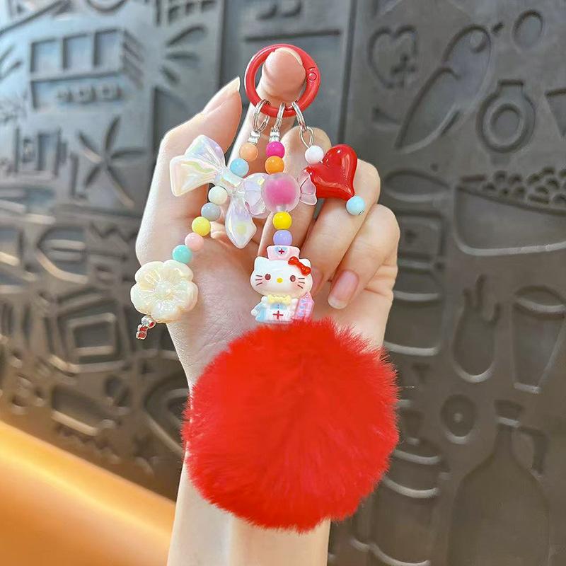 Cartoon Doll Hairball Beaded Keychain Exquisite Cute Bag Pendant Car Key Chain