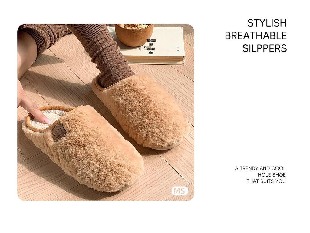 2025 Autumn/Winter Warm Plush Cotton Floor Slippers - Solid Color Home Comfort for Postpartum