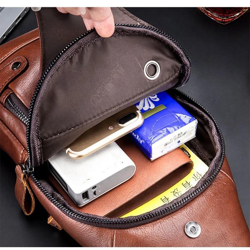 2024 New 100% Cowhide Leather Casual Fashion Crossbody Chest Bag Men's Leather Bag USB Charging Travel Shoulder Bag Daypack Male