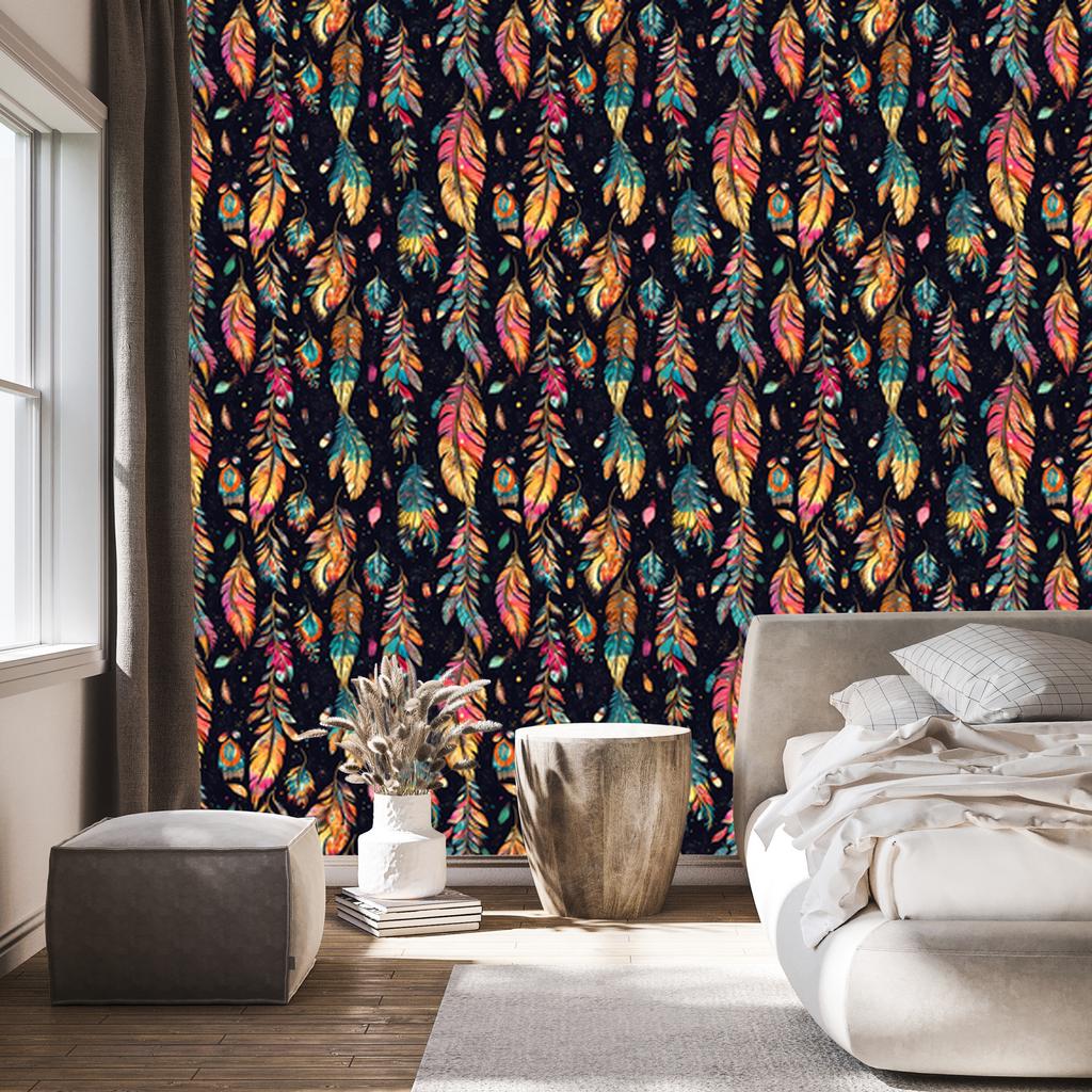 Boho Wallpaper Black and Navy Blue for Living Room and Bedroom 50x1000