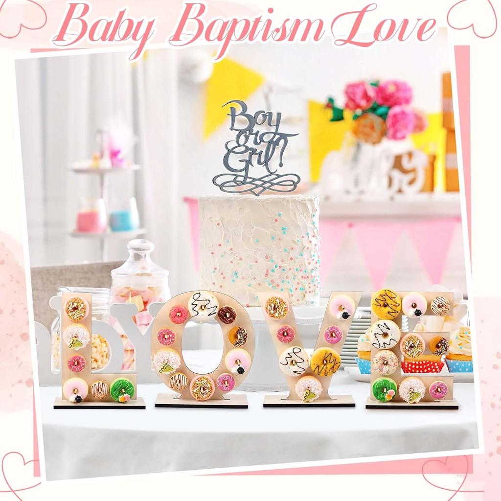 4 Pcs Donut Stand Love Wooden Stand Display Donut Display Board Wall Valentine's Day Holder Board for Valentine's Day Party Festival Dessert Table