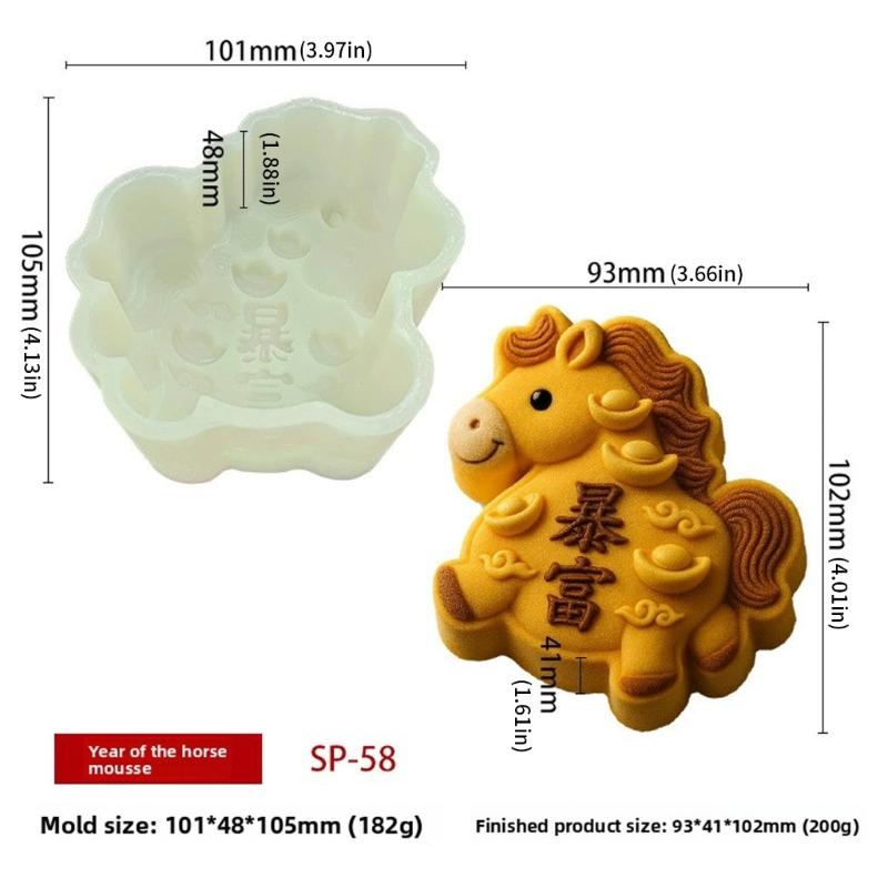 Multipurpose Silicone Dessert Mold Horse Year Themed for Baking Mousse Cake Puddings Creative Treats Easy Cleaning Tool