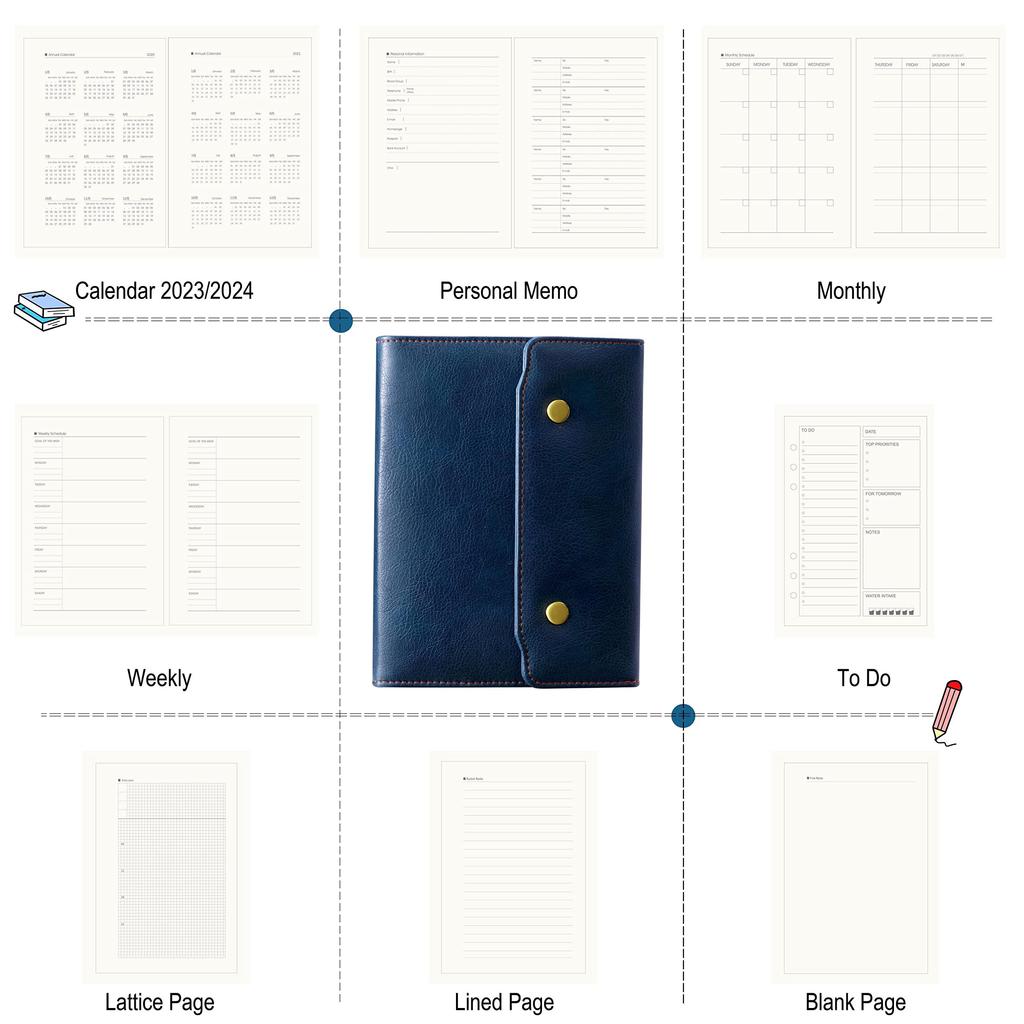 Yiwusoer Travel Refillable System Customizable Stainless Steel Planner Organizer Tri-Fold Button-Type Diary, Notebook, Organizer, A5/A6 Loose-Leaf,