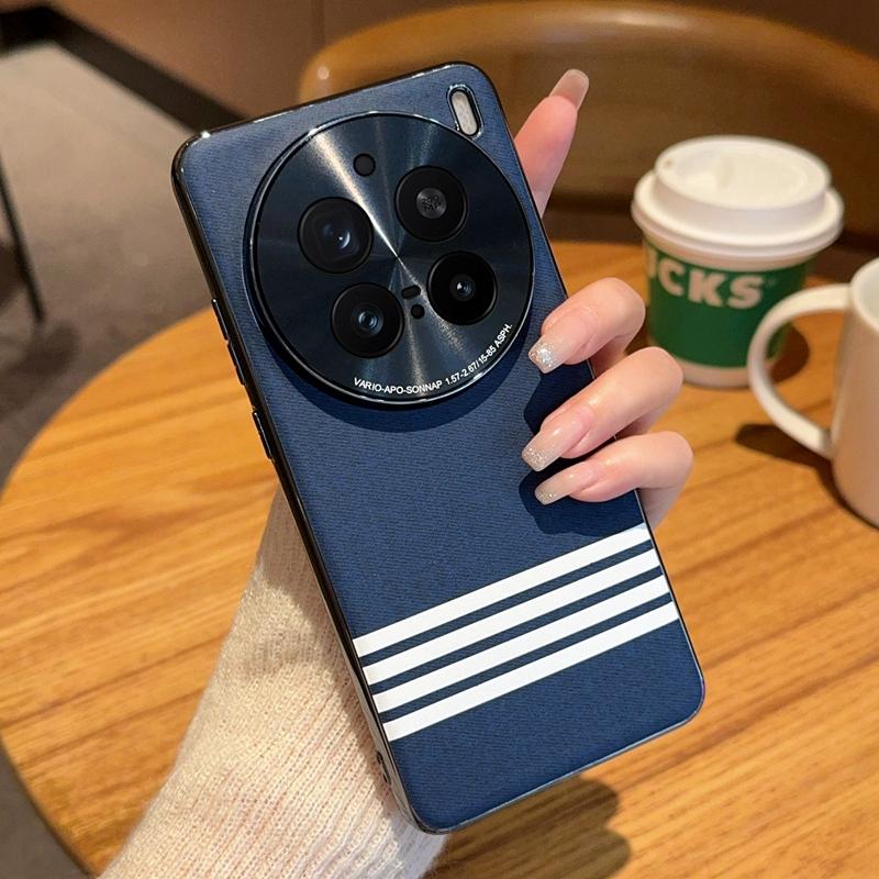 

For vivo X200 Pro 5G Case Cloth Texture Four Line Design Electroplating PC+PU Phone Back Cover Blue