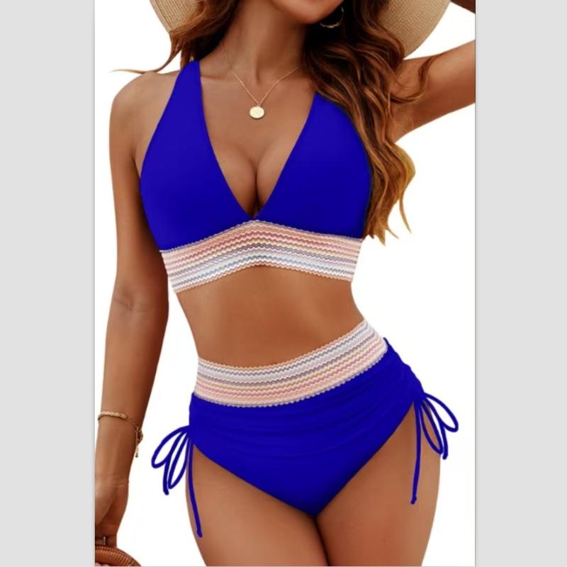 Summer Women Sexy Beachwear Bikini Set Two-Piece Color Block Strappy Swimsuit Swimwear Bathing Suit 17 Colors S-2XL