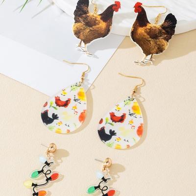 1 Pair of Pastoral Earrings, Western Acrylic Earrings, Sunflower Chick Printing Personality