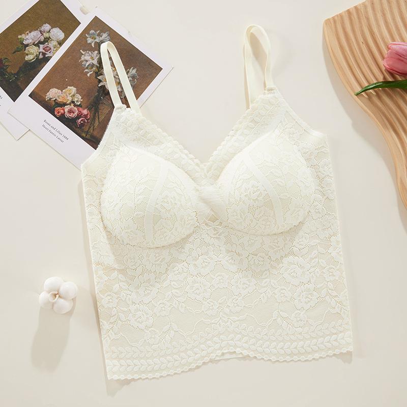 

Lace Camisole Vest Built-in Bra Can Be Worn on The Inside or Outside Underwear Gathered Without Steel Ring L молочный белый