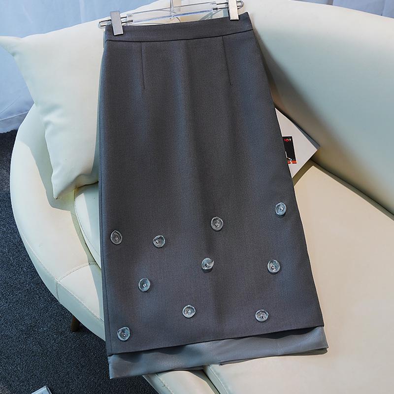 

Autumn 2025 Women s Black High-Waist Midi Skirt - Slim Fit, Hip-Hugging, Elegant for Work XL (116-125 jin) серый