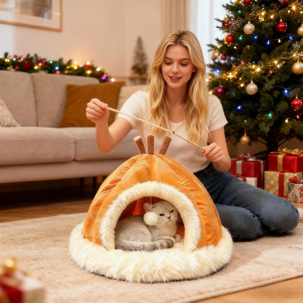 Pet Cat House Washable Warm Plush Indoor Cat Cave For Winter For Napping Resting Playing Small Medium Large Breeds Living Room