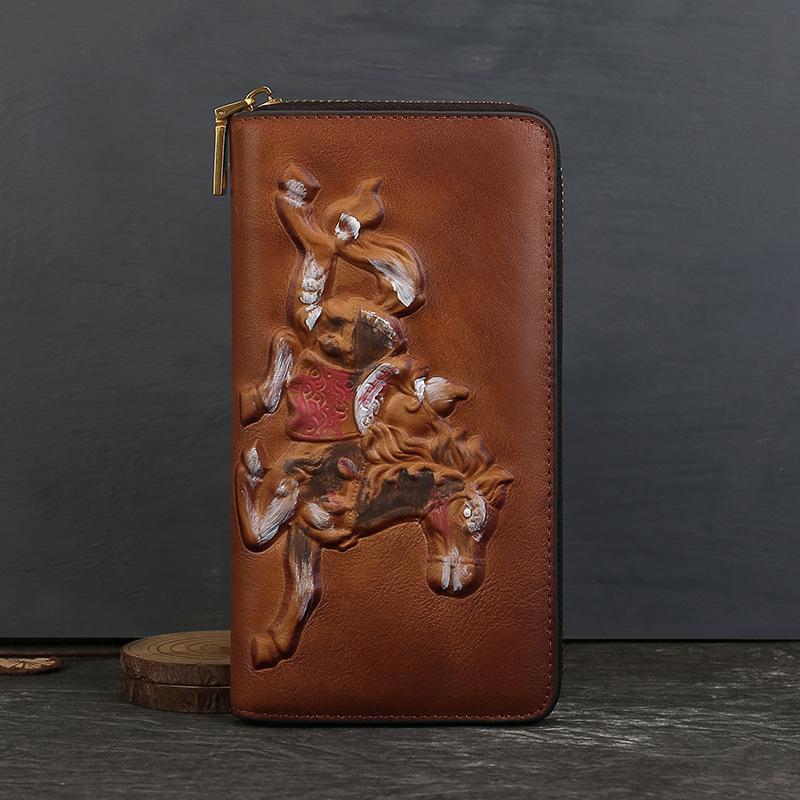 Johnature Genuine Leather Long Wallet Vintage Large Capacity Multi Card Animal Pattern Hand Purse