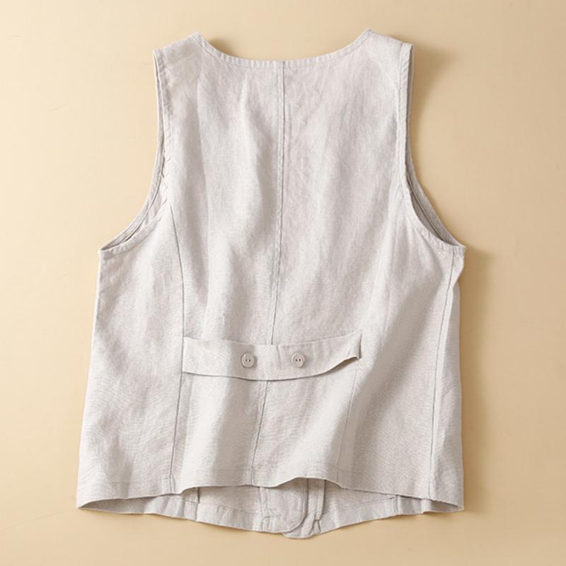 Women's Summer Vintage Solid Vests Sleeveless V-Neck Tank Tops Elegant OL Work Shirt Fashion Streetwear Chemise Pockets