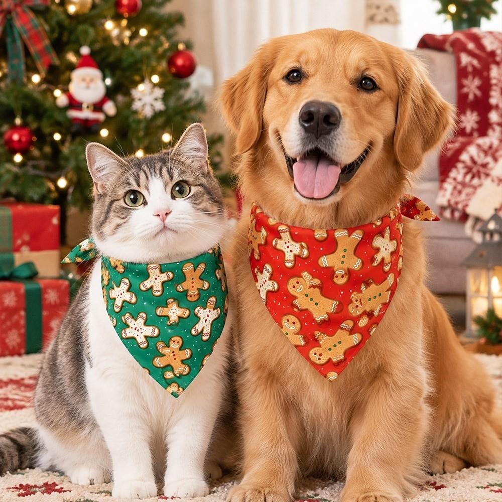 2pcs Christmas Theme Pet Neck Scarf Adjustable Santa Elf Bandana New Dog Bandanas For Cats Dogs