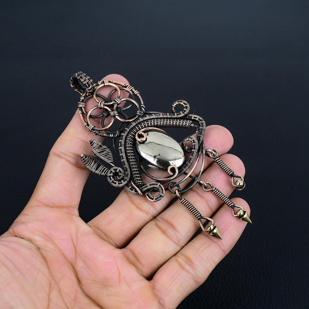 Golden Apache Pyrite Pendant, 999 Copper Wire Wrapped Jewelry, Gemstone Pendant, Gift For Her Handmade Dainty Jewelry