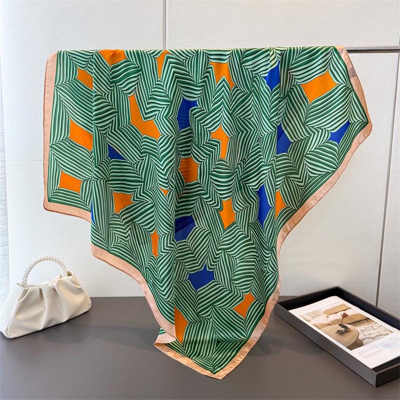 Fashion Line Satin Imitation Silk Large Square Scarf Silk Scarf Printing Travel Shawl Scarf Sunscreen Headscarf Women's Scarf