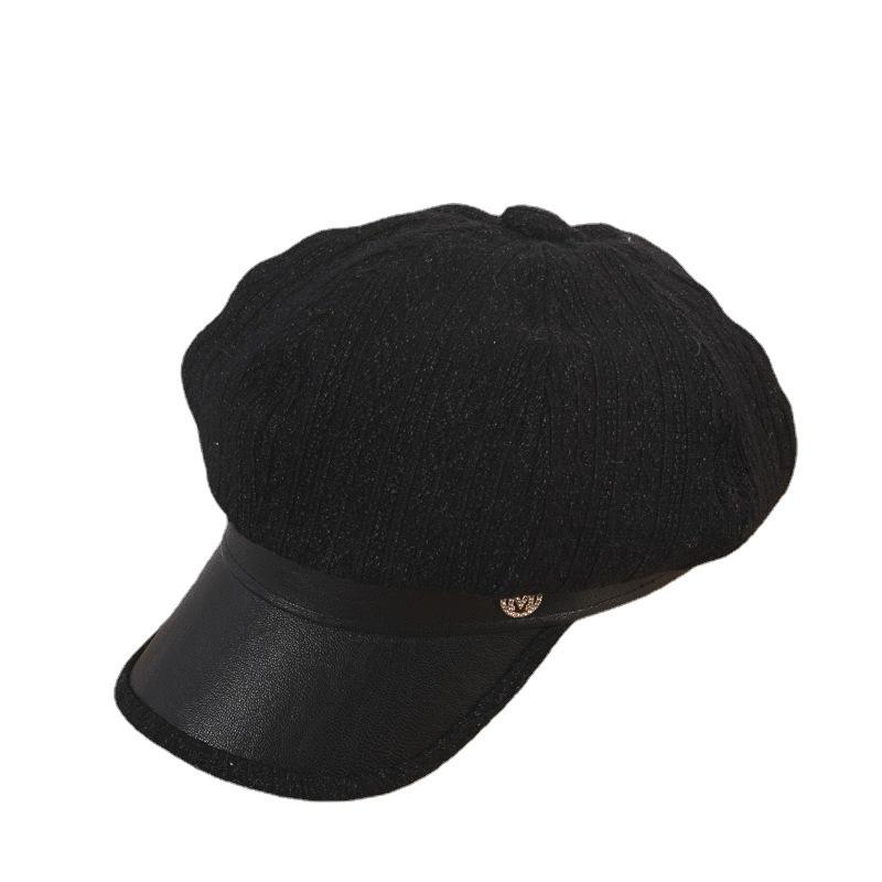 New Hat for Women In Spring  Autumn and Winter Leather Octagonal Hat Korean Version Beret Painter Hat Versatile Baseball Cap