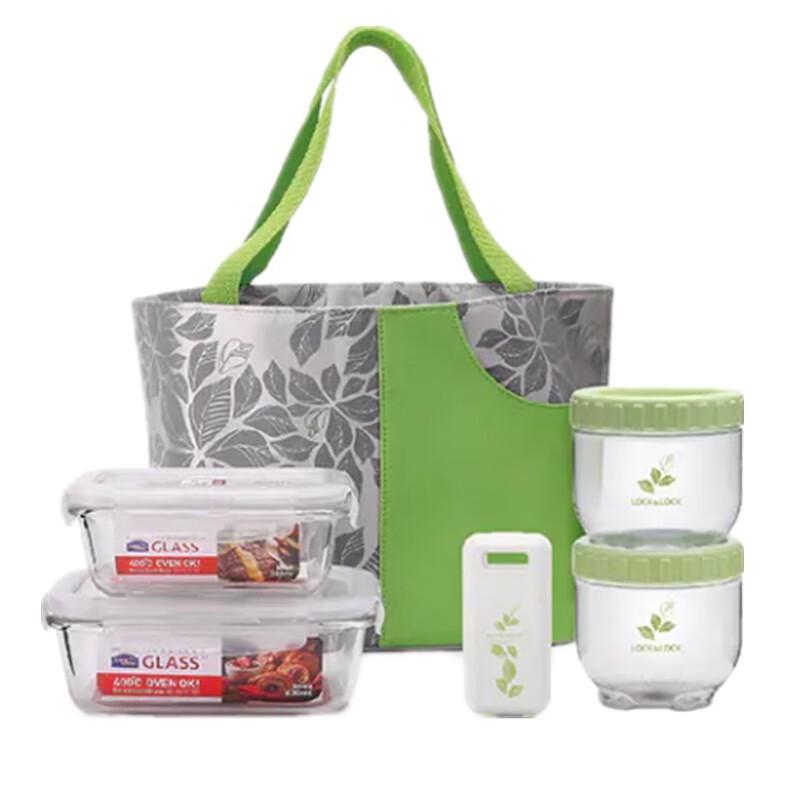 LocknLock Baikal 6-Piece Heat-Resistant Glass Food Container Set with Tote