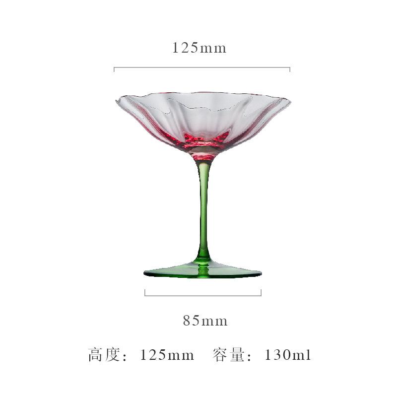 Luxury Vintage Floral Crystal Glass Pink Green Champagne Cocktail Martini Wine Goblet Home Barware