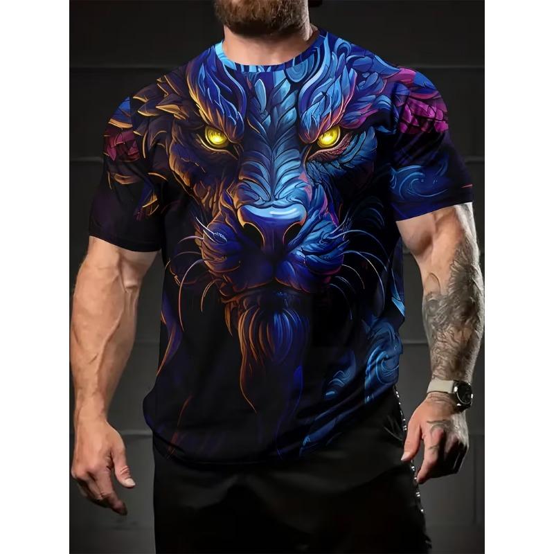 Men's 3D Digital Print Dragon Graphic T-Shirt Casual Short Sleeve Summer Round Neck Tshirts Regular Fit Oversized T Shirt Top