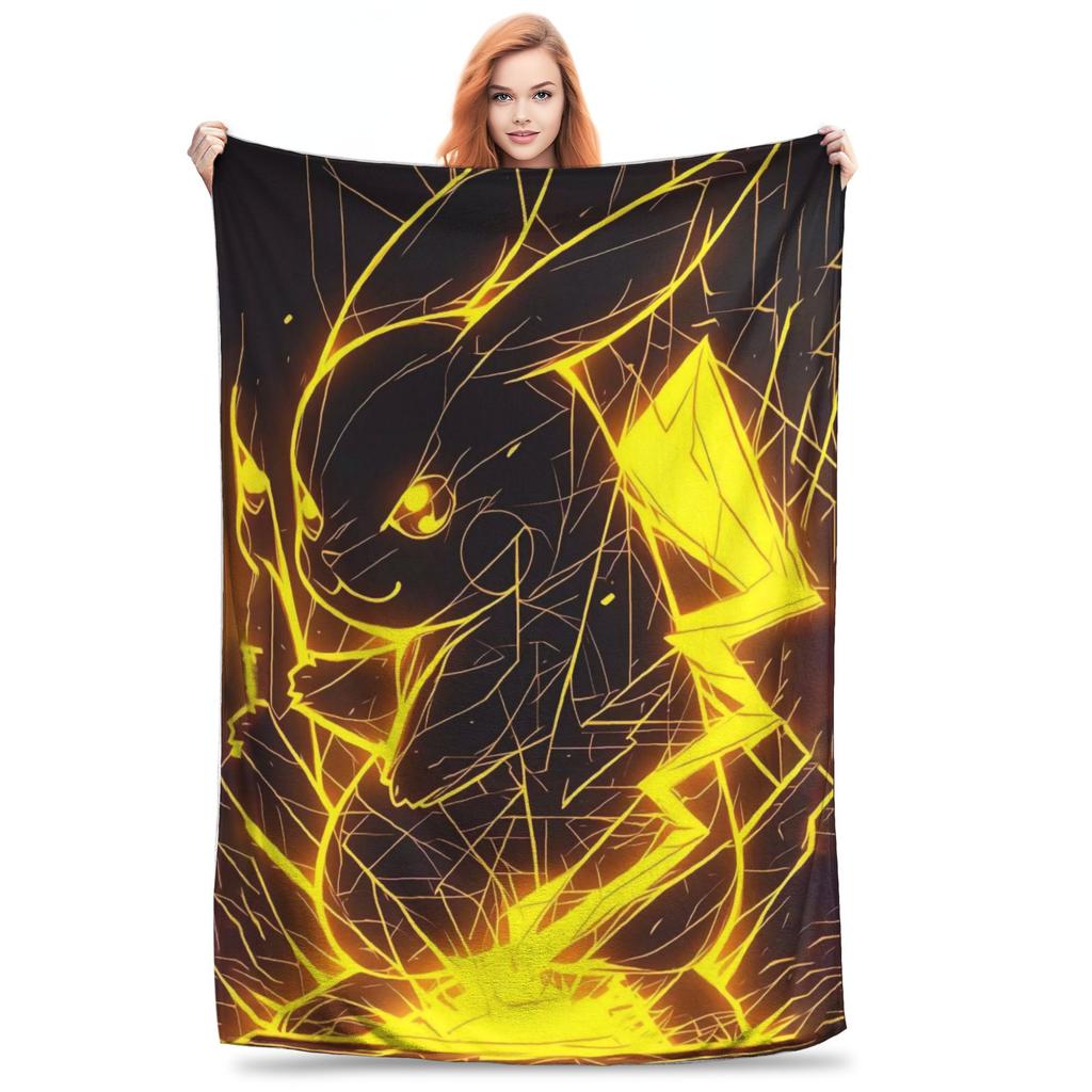 Pikachu Lightning Transformation Super Warm Blankets Kids Adult Plush Bedding Throws Funny Couch Chair Bedspread Sofa Bed Cover