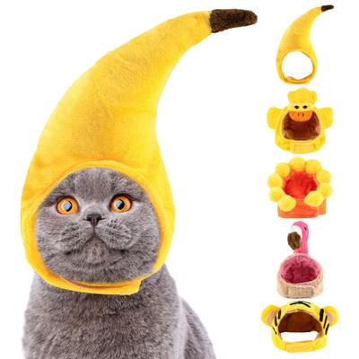 Adorabile gatto cappello da compagnia banana anatra fiore del sole fenicottero tigre disegno del fumetto nastro di fissaggio regolabile divertente cappello da compagnia costume