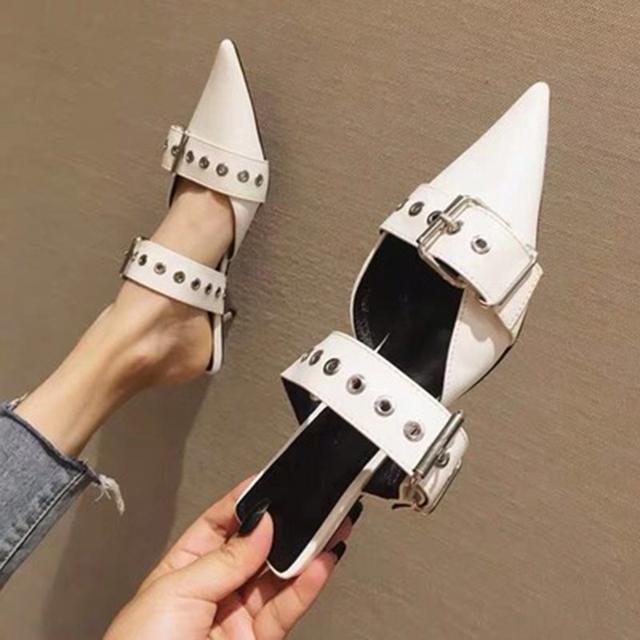 

Новые модные сандалии с острым носком, женские летние туфли на высоком каблуке, черная женская обувь с металлической пряжкой, Chaussure Femme 36