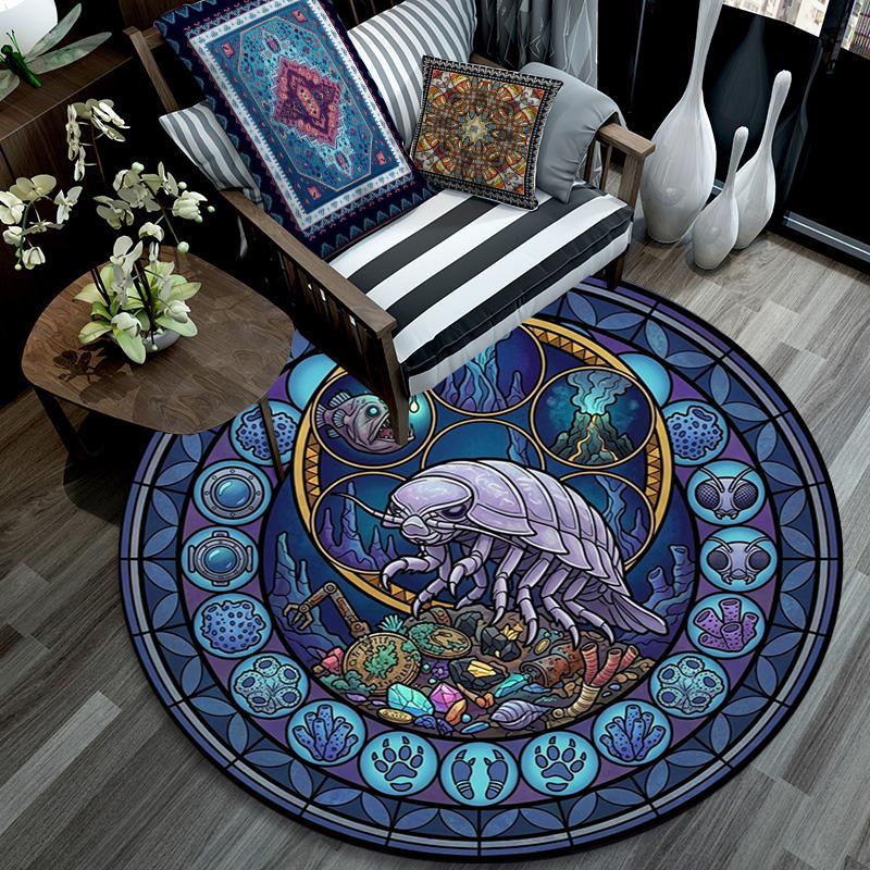 Aquatic Life Mandala Round Area Rug Under Office Chairs Bedroom Living Room Home Decor