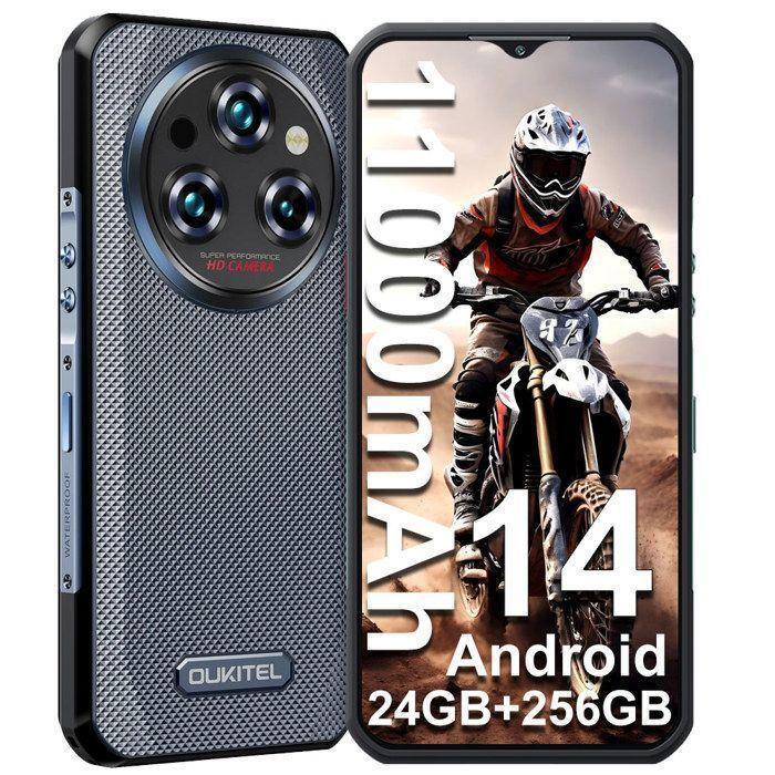 OUKITEL WP35S Smartphone Incassable 24Go+256Go 11000mAh 6.56" FHD+ 58MP Android 14 Dual 4G SIM/NFC/GPS/Telephone De Chantier, Noir