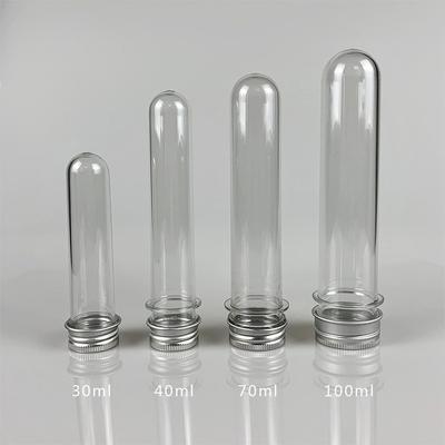 10 stuks 30ml/40ML/70ML/100ML Uitstekende Transparante Plastic Reageerbuisjes Met Aluminium Dop Flessen Schoolbenodigdheden Lab Apparatuur
