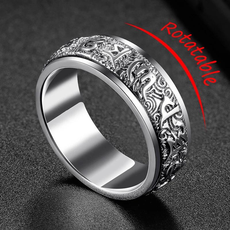 Original Design Sechs-Zeichen-Mantra-Ring Klassische drehbare Herrenringe Einfach Maskulin und Attraktiv Bankettschmuck 12 white