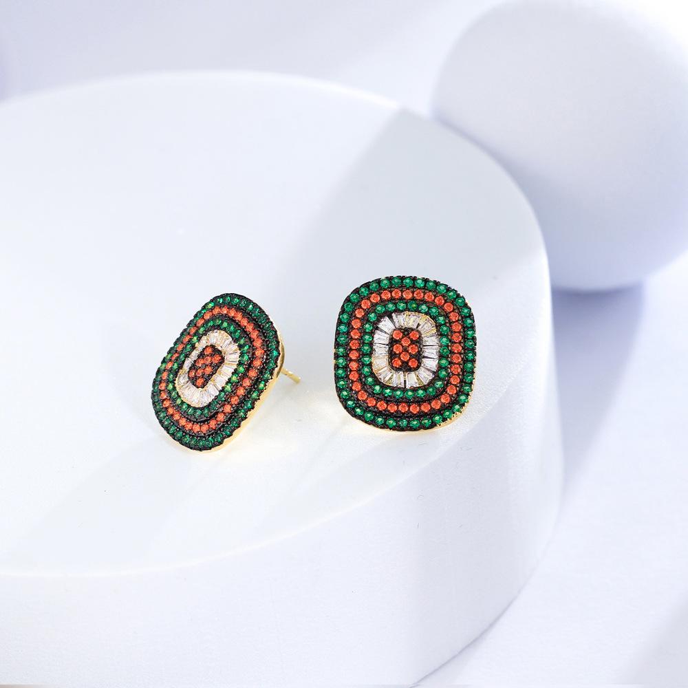 Needle French Light Luxury Temperament Retro Earrings Color Spinel Zircon Creative Earrings Stud Earrings