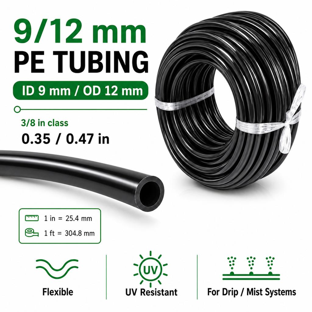 Black PE Drip Irrigation Pipe 10/20/30/50M Garden Watering Hose Micro Tube 3/5 4/7 8/11 9/12mm 1/4'' 3/8'' Sprinkler System