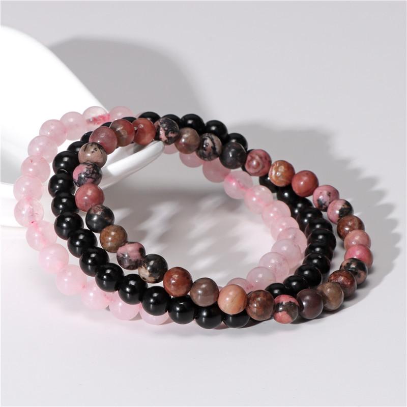 3Pcs Natural Stone Bracelet 8mm Rhodonite Rose Pink Quartzs Amethysts Hematite Bracelets For Women Men Zircon