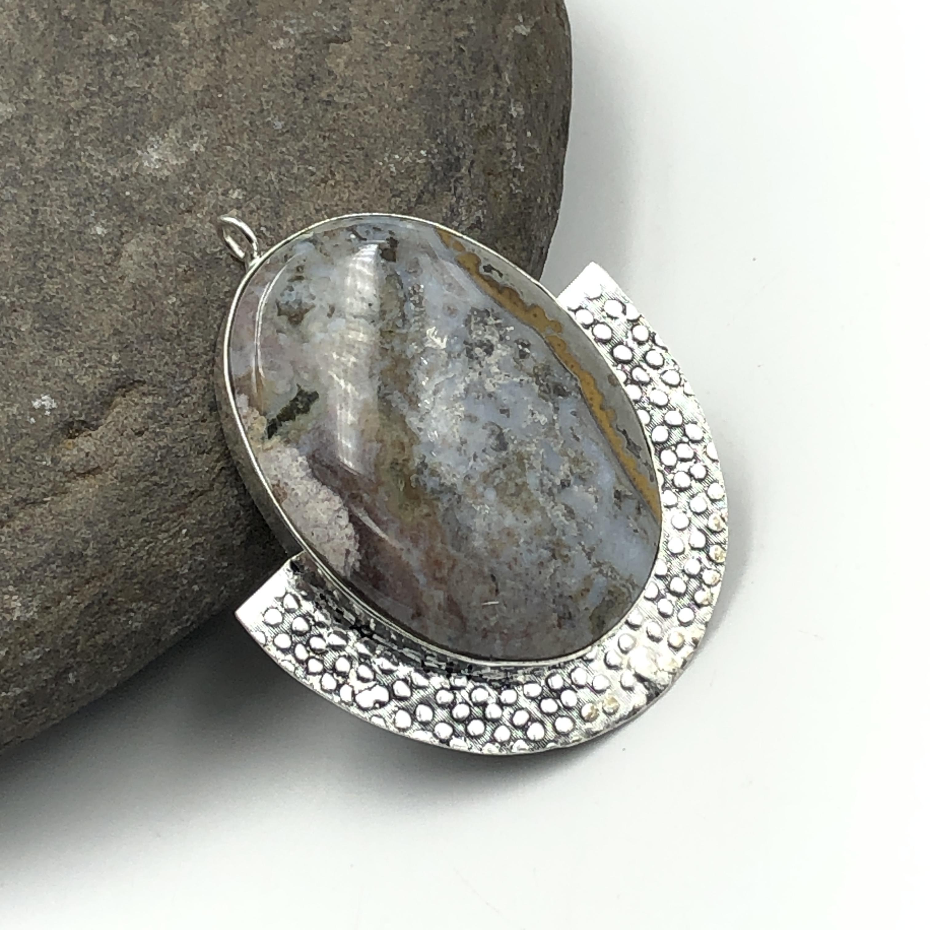 Natural Seam Agate Gemstone 925 Sterling Silver Jewelry Designer Pendant 2.1  AJP-455