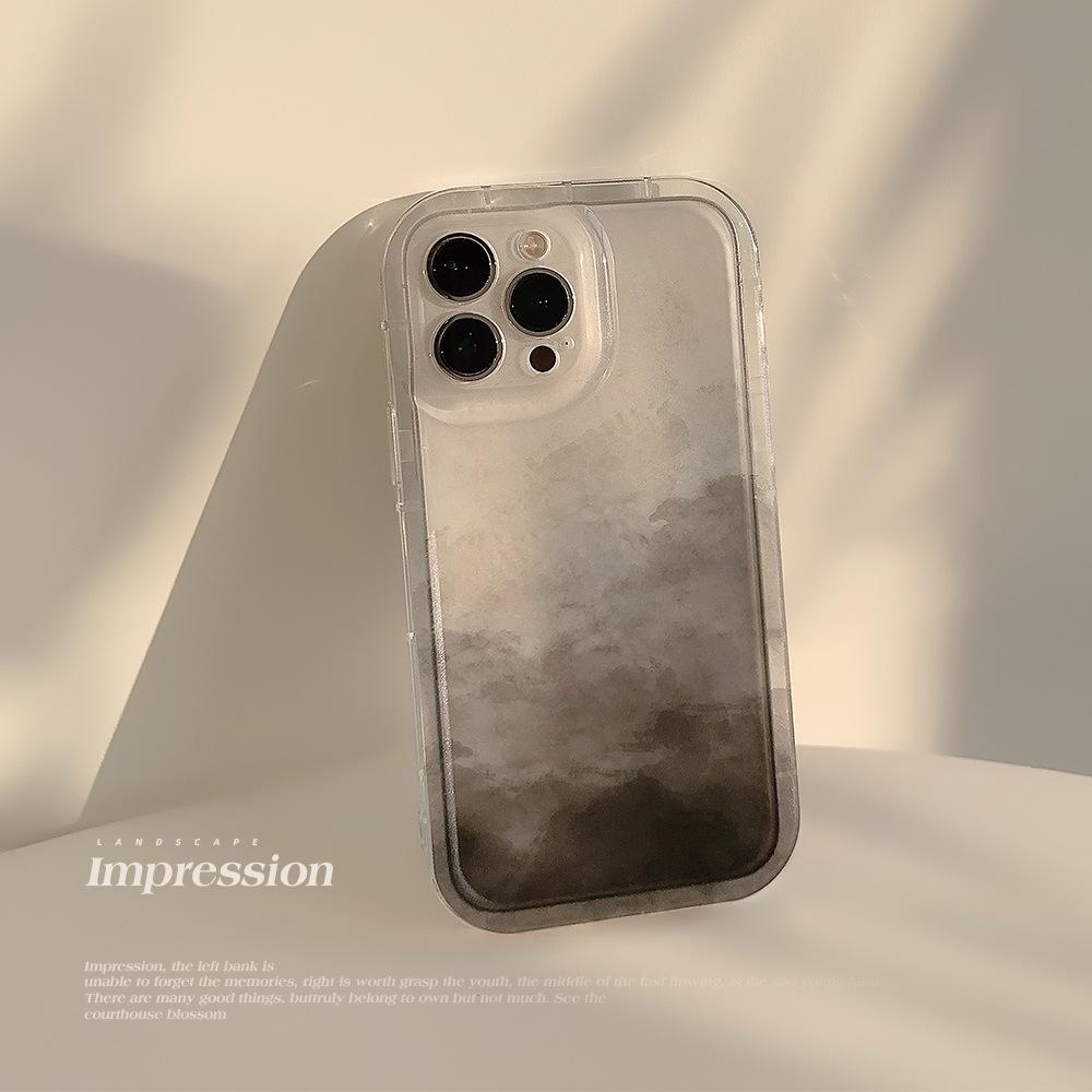 

Minimalist INS Ink Hill 14Pro Largest Mobile Phone Case Iphone13 Transparent Transparent 15 Silicone Sleeve 16 12pro (6.1)