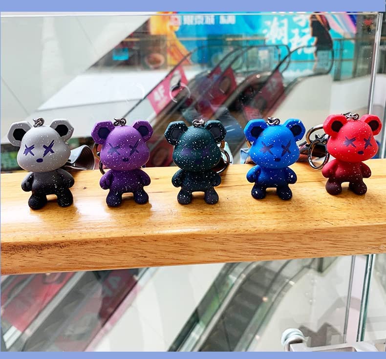 [AIXUAN] Cute Colorful Bear Keychain Idea for Men Women Boys Girls Knitted Rope Resin Animal Pendant Metal Keychain (Red)