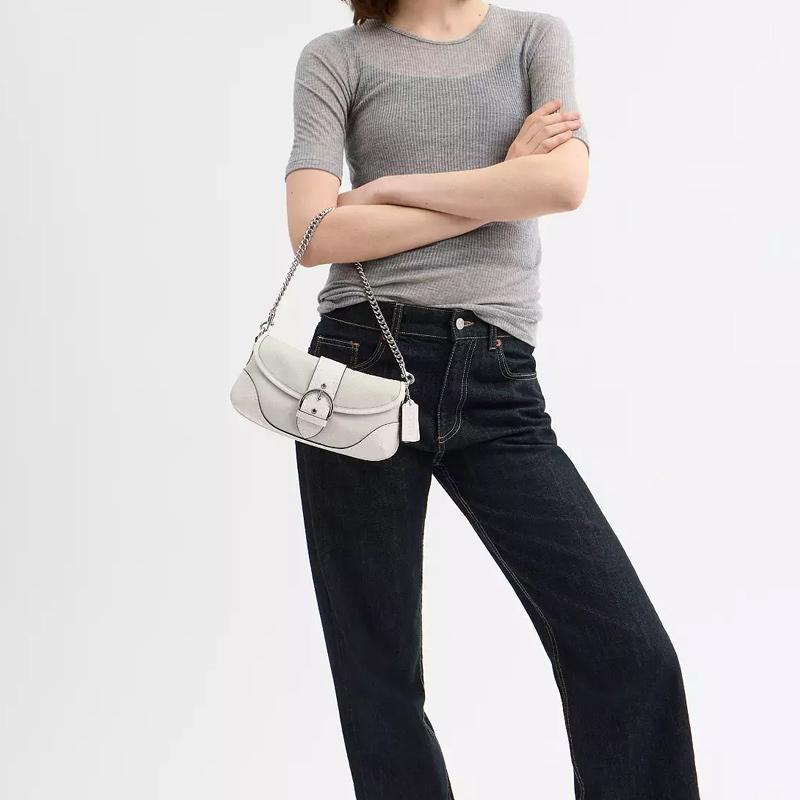 COACH Soho flap 25 classic presbyopic chain shoulder strap coated canvas and cowhide shoulder bag medium women's white