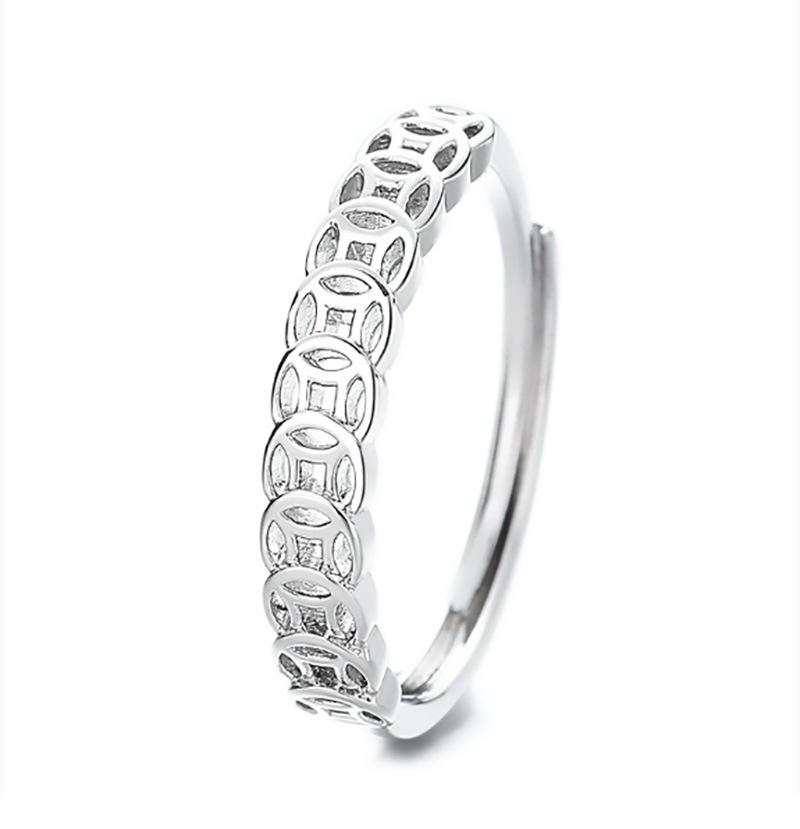 Women's Coin Ring: Adjustable Wrap-Around Design for Good Luck, Unique and Simple Chinese Style, Electroplated Finish