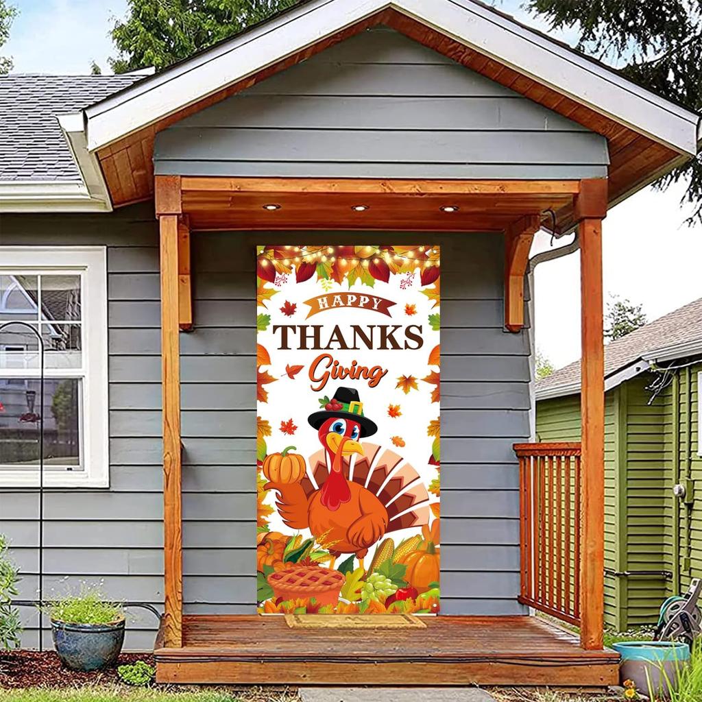 Thanksgiving Party Decorations Large Size Happy Thanksgiving Door Cover for Fall Thanksgiving Party Decorations,71x35 Inch