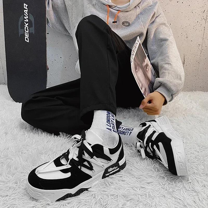 fashion Sneakers Mens Shoes Designer Men Casual Shoes Trend Two-tone Lace Up Platform Student Shoes Male Vulcanized Zapatillas De Hombre