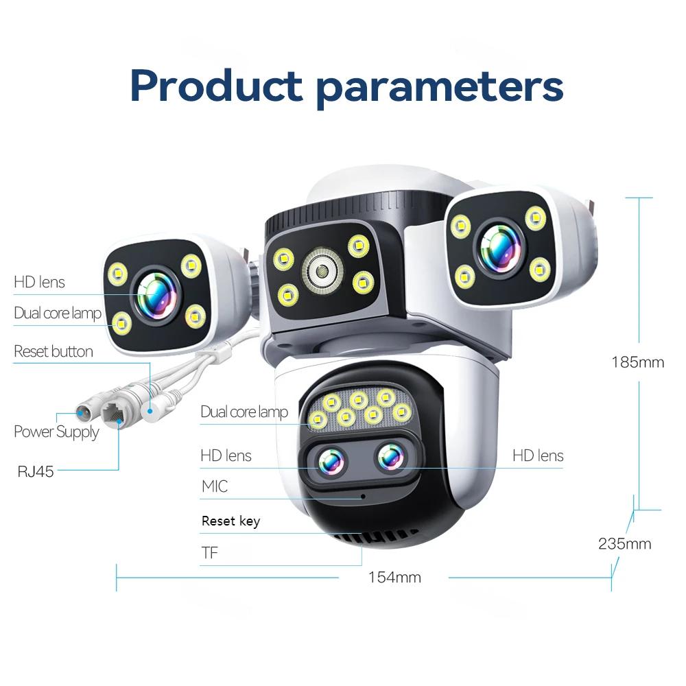 10K UHD WiFi6 20MP Outdoor Security Camera with 10X Zoom Four Screens Four Lenses PTZ Auto-Tracking Waterproof for CCTV