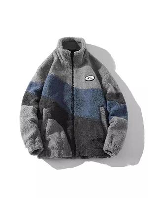 Chaqueta de Lana de Cordero de Moda para Hombre: Abrigo de Forro Polar Unisex con Cuello Alto, Diseño de Bloques de Color, Otoño/Invierno