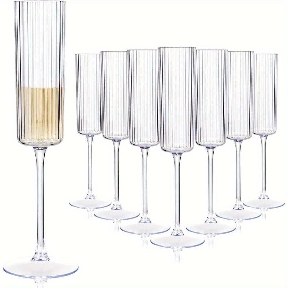 

6 шт. Бокалы для шампанского с ребристой поверхностью, одноразовые бокалы для шампанского, винтажные бокалы для мимозы на длинной ножке, элегантные бокалы для игристого вина, пластиковые полосатые чаши 6pcs clear