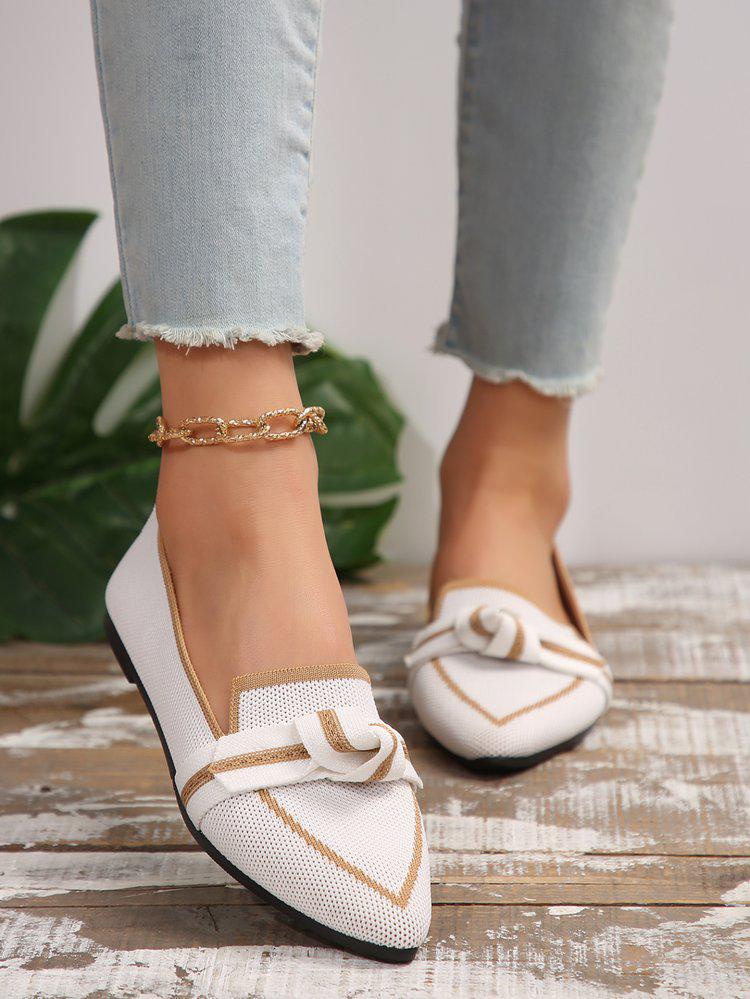 2024 Breathable Lightweight Slip-on Fashion Shoes with Bow, Pointed Toe, and Plus Size Options