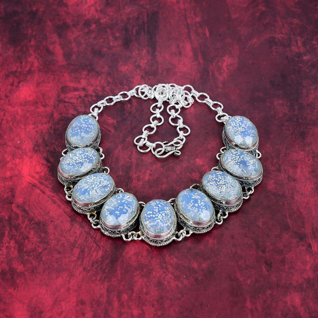 Ethopian Opal Necklace Gemstone Necklace, 925 Sterling Silver Adjustable Chain Necklace, Handmade Antique Jewelry, Gift For Mother