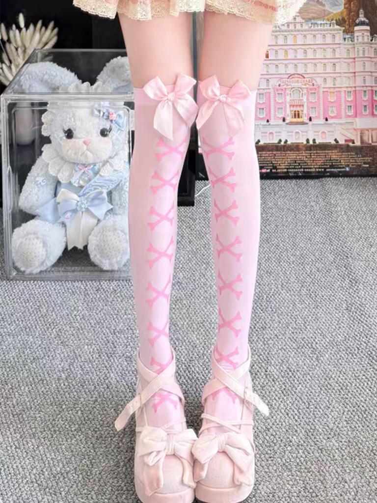 1 Pair Japanese Bow Y2K Lolita Thigh-High Socks Women Leg-Slimming Non-Slip Anime Expo/Lolita Tea Party/JK Meetup