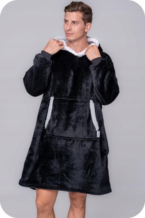 Blanket Sweatshirt Oversize Warm Thick Blanket Sweatshirt 2in1 Black Furry [Kb-J4]