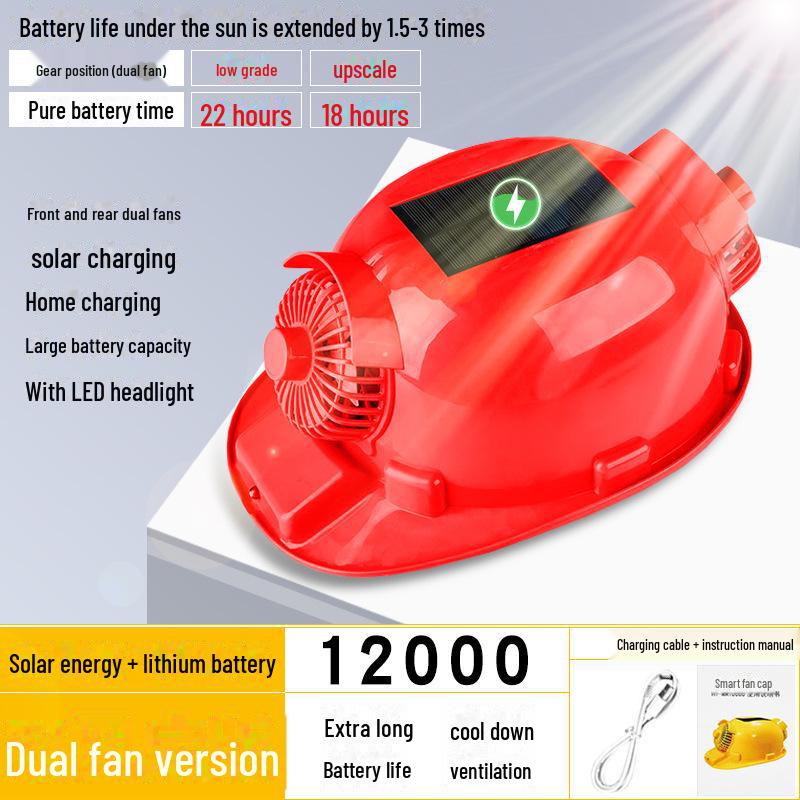 Outdoor Solar-Powered Cooling and Lighting Helmet for Summer Work Sites