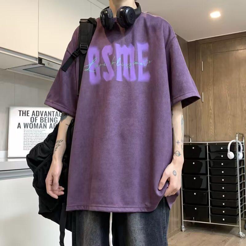 Ανδρικό T-shirt με Στρογγυλή Λαιμόκοψη Κοντομάνικο Σουέτ Καλοκαιρινό Τελευταίο Γράμμα Ανδρικό T-shirt Μισομάνικο Ανδρικό Top